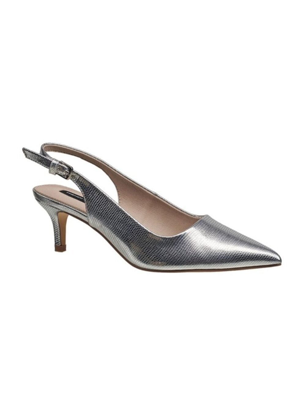 French Connection Quinn Slingback Kitten Heel Size US 9 Silver Metallic